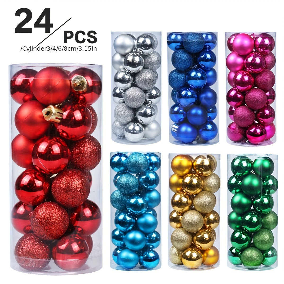 24 Pack Christmas Ornaments Set Plastic and Electroplated Balls Holiday Decor