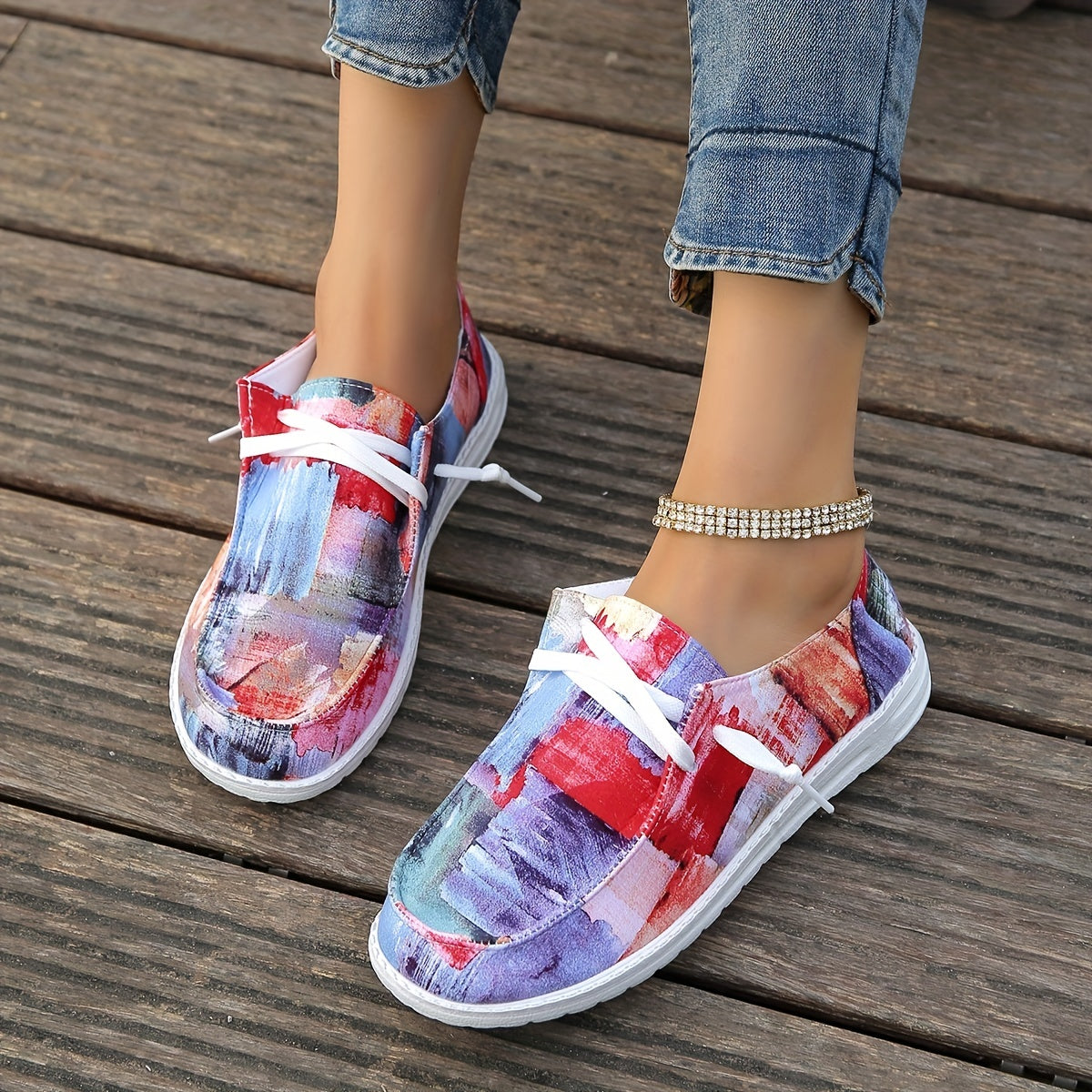 Women's Art Painting Print Canvas Shoes Lace Up Outdoor Lightweight Sneakers