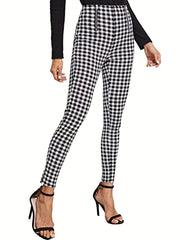 Plaid Zip Front Skinny Leggings Casual High Waist Every Stretchy Leggings