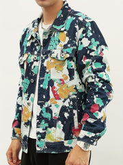 Men's Tie Dye Denim Jacket Street Style Button Up Jacket
