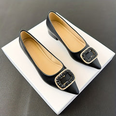 Women's Buckle Decor Point Toe Block Heel Shoes