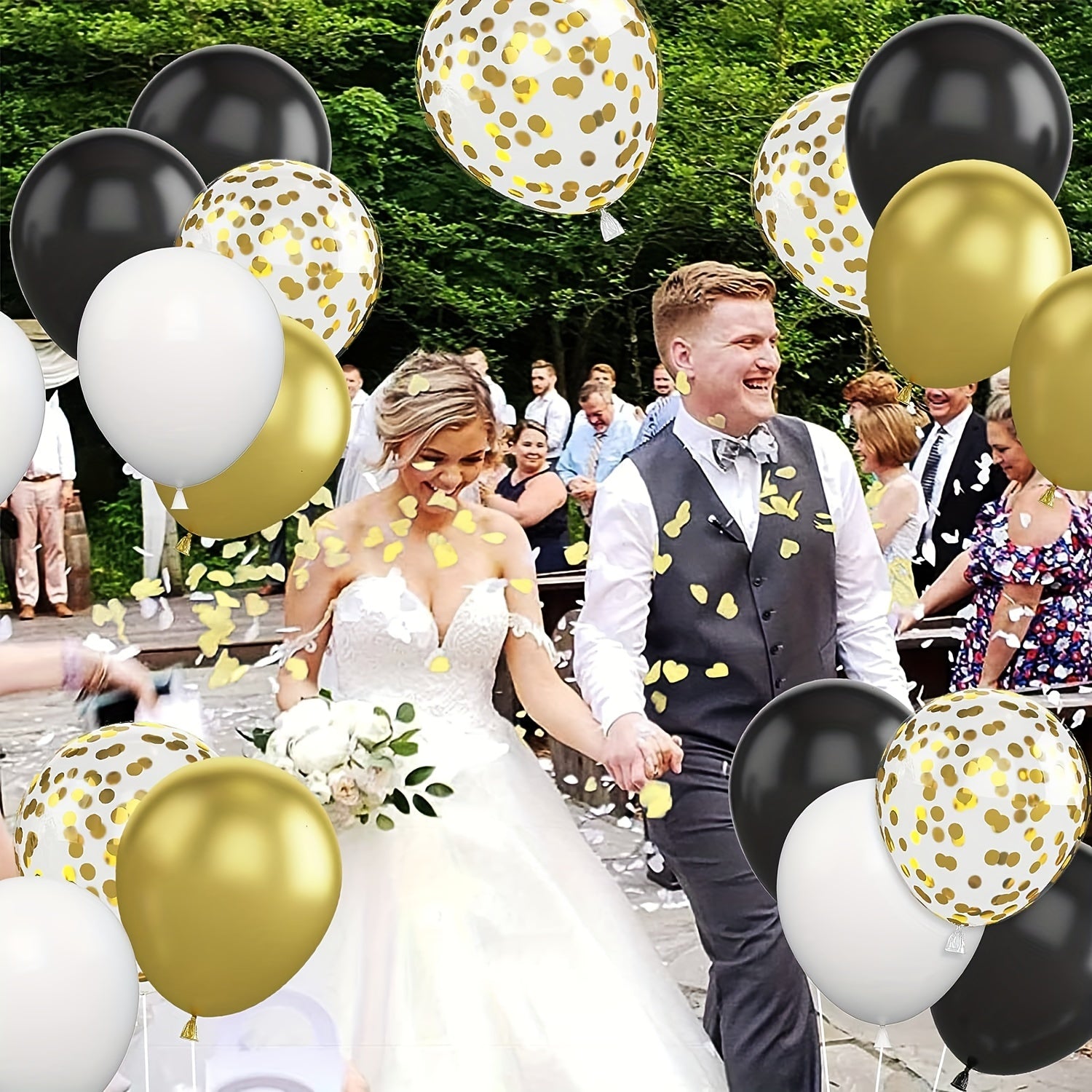 61pcs Golden Balloon Set with Confetti & Metallic Balloons - Party Decor
