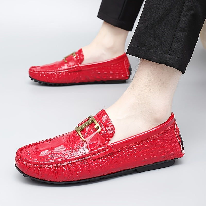 Red Metal Buckled Loafers Women's Casual Flat Shoes