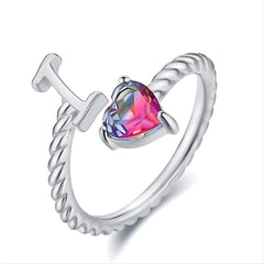 Adjustable Initial Letter Ring Zircon Rings For Women