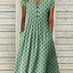  Women's Geo Print Short Sleeve Notched Neck Dress