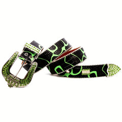 Green Crown Rhinestone Men's Belt Punk Style