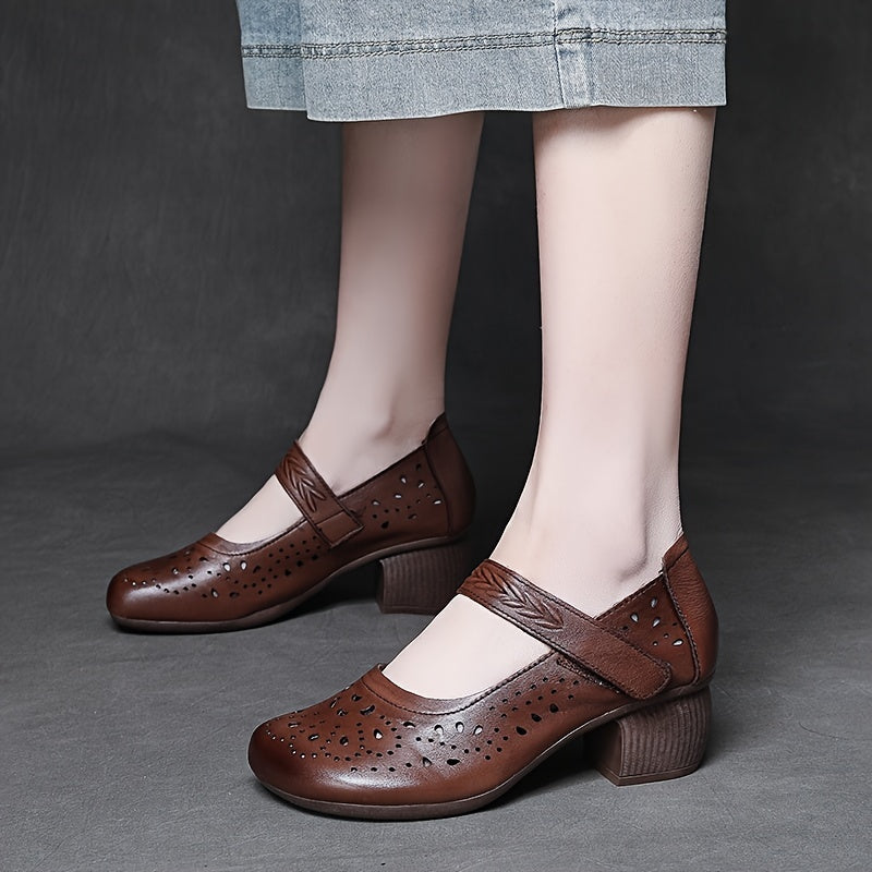 Women's Chunky Heel Hollow Out Casual Shoes