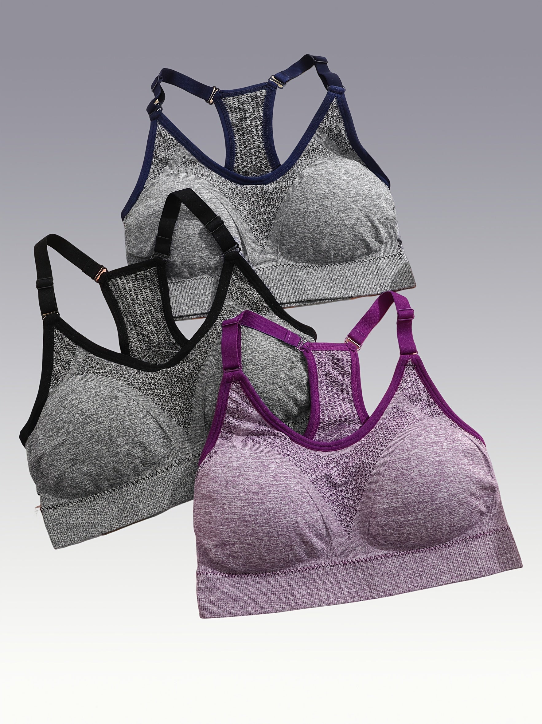 3pcs Wireless Sports Bras Push Up Running Workout Bra Women's Lingerie
