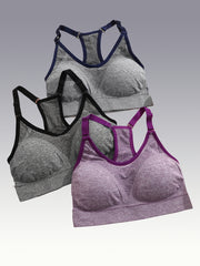 3pcs Wireless Sports Bras Push Up Running Workout Bra Women's Lingerie