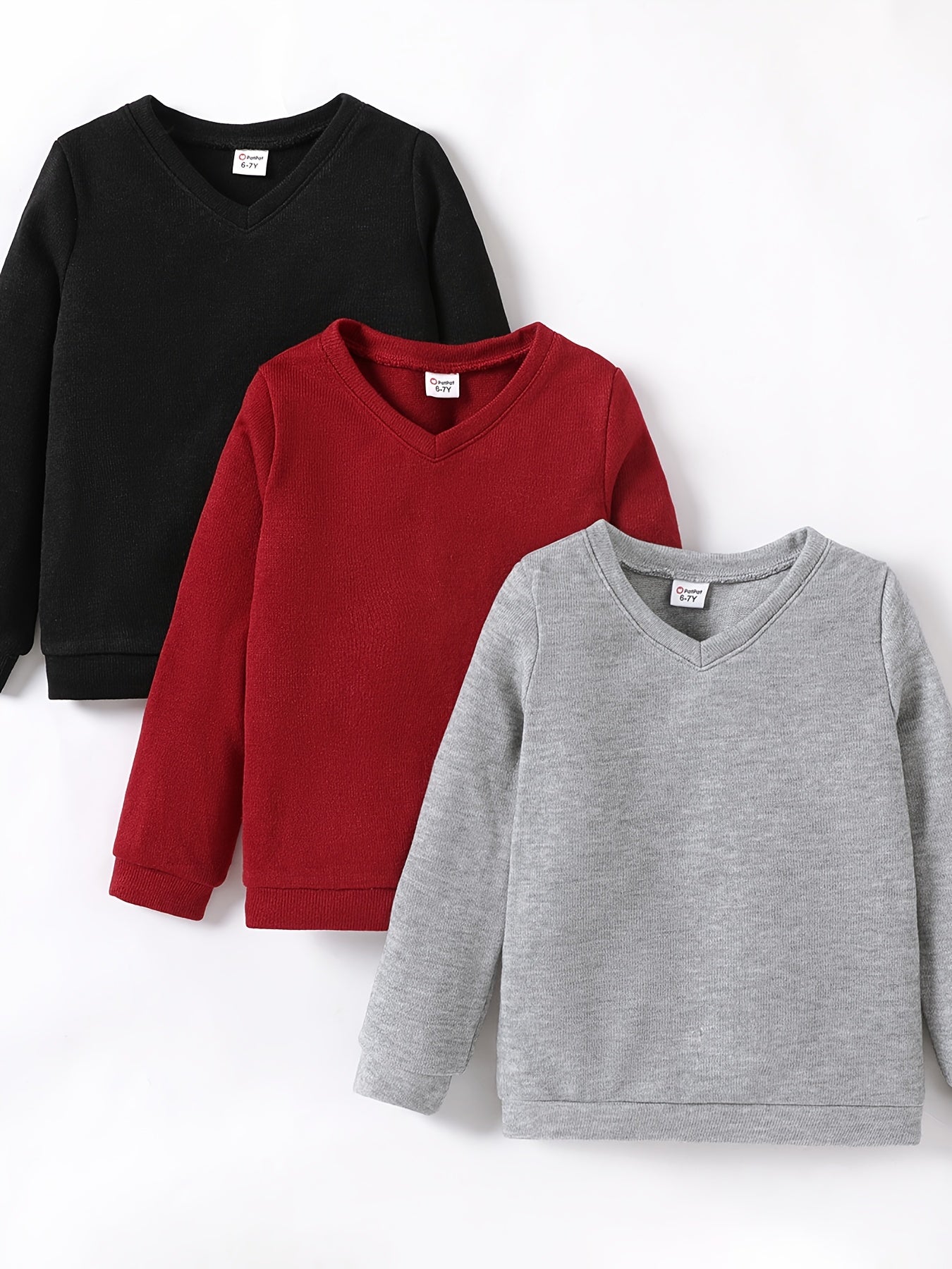 Boys Casual Solid V-neck Sweatshirt Long Sleeve Top