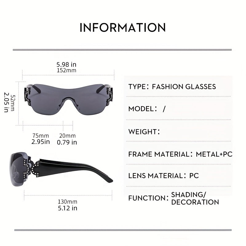 Y2K Sunglasses Wrap Around Rimless UV400 Sun Shades for Summer