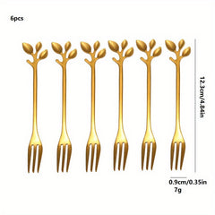 6-Piece Stainless Steel Cutlery Set - Milk Spoon, Salad Fork, Leaf Shaped