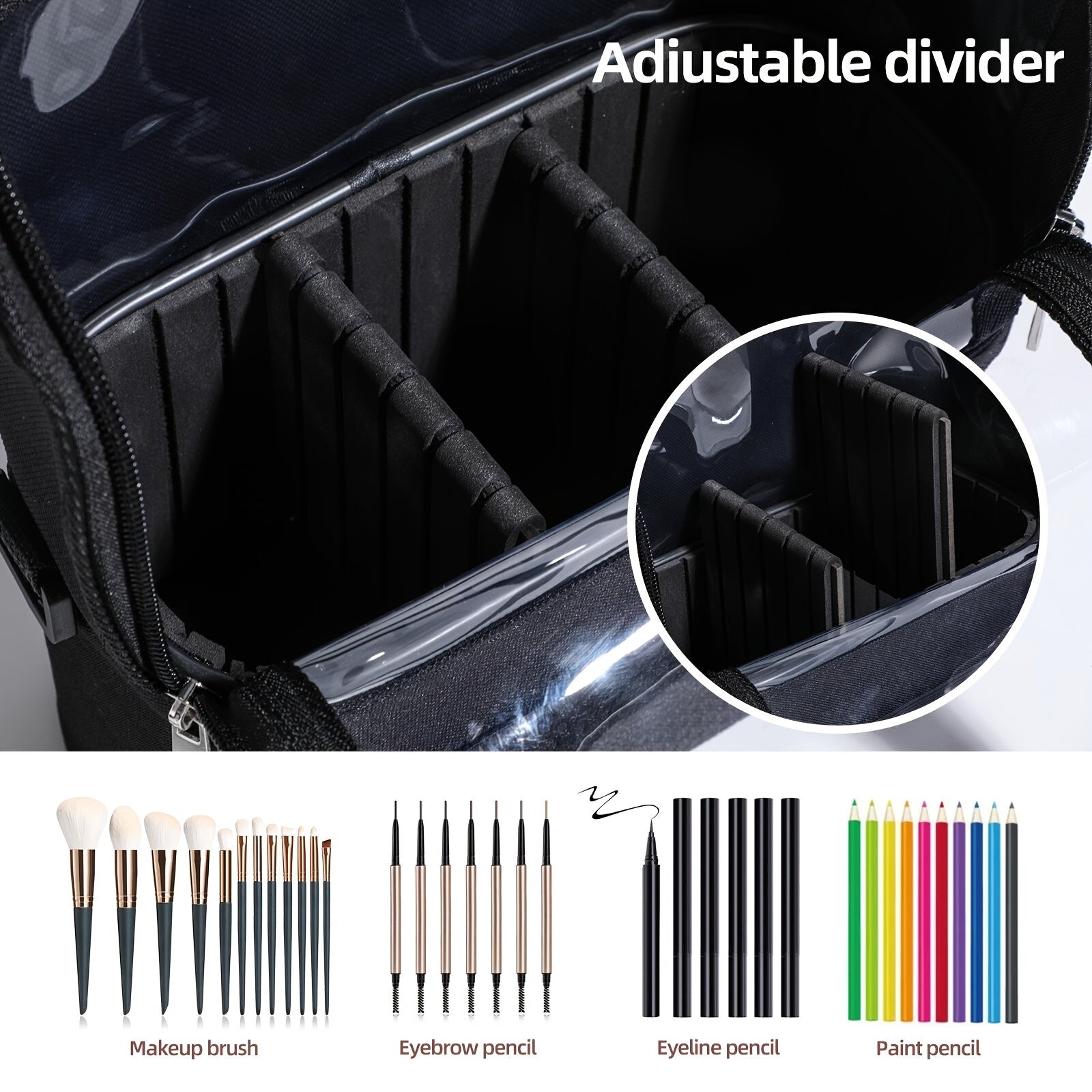 Makeup Brush Case Cosmetic Bag Organizer With Dividers and Shoulder Strap
