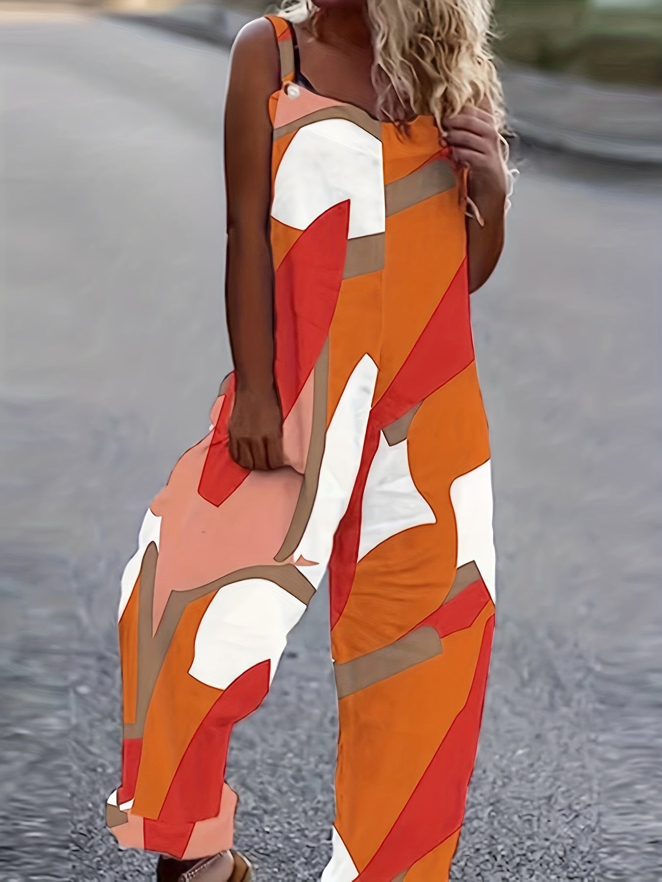 Feather Print Tank Jumpsuit Sleeveless Casual Jumpsuit