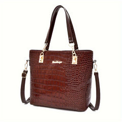 6 Pc Crocodile Pattern Bag Set Women's Shoulder Tote Handbag Crossbody Clutch Wa