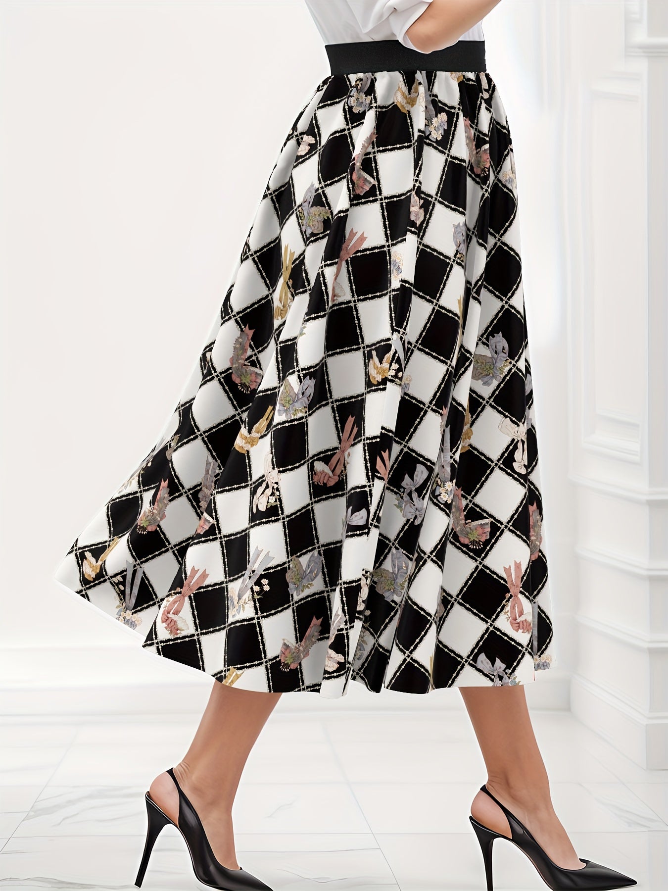  Flower Basket & Argyle Print Maxi Skirt