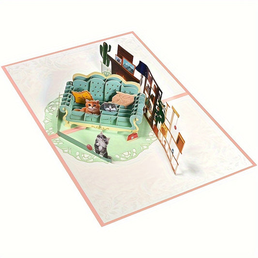 3D Pop Up Birthday Card Cats At Sofa Funny Birthday Cards For Friends And Family