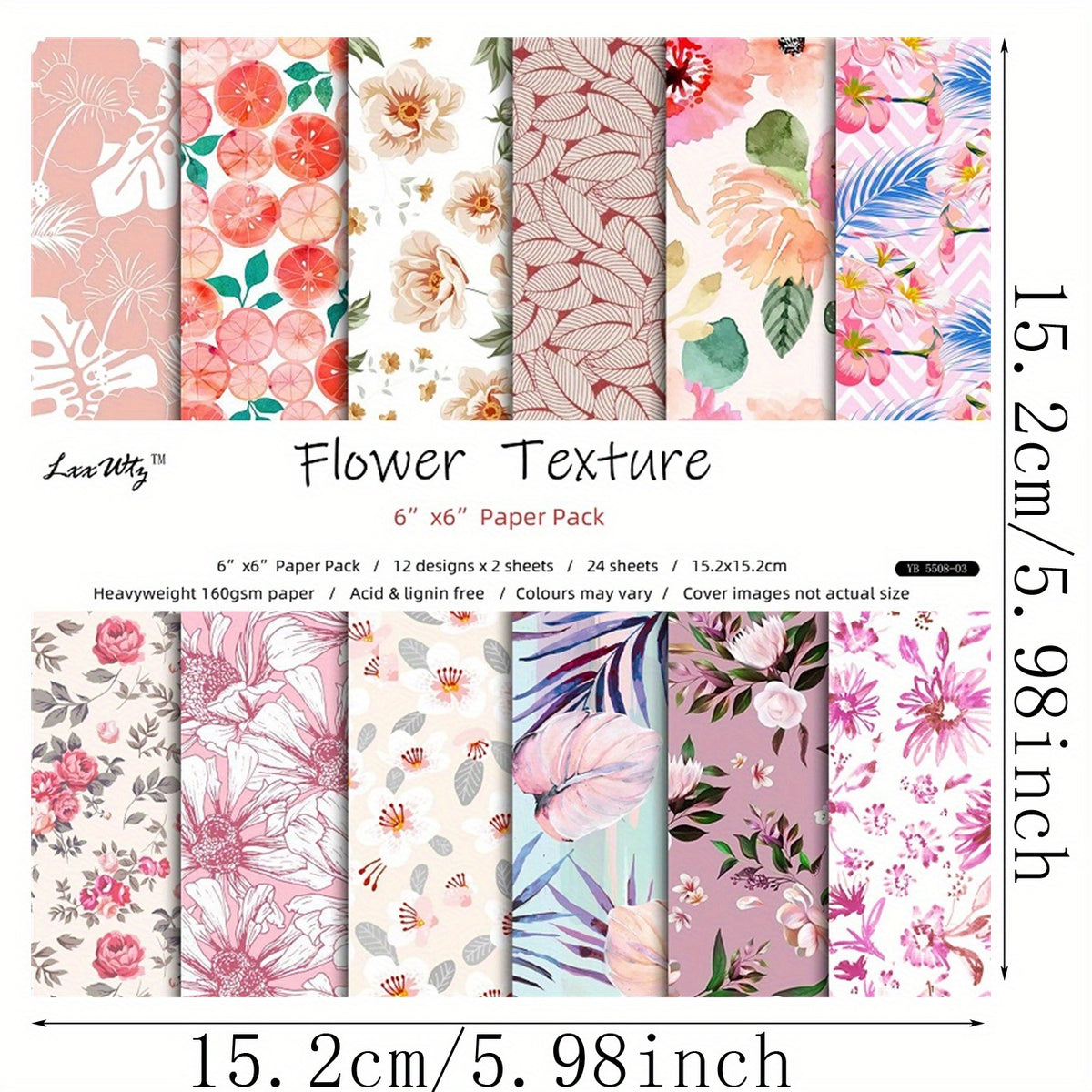 24pcs Marble Texture Paper for DIY Scrapbooking Album 6in x 6in