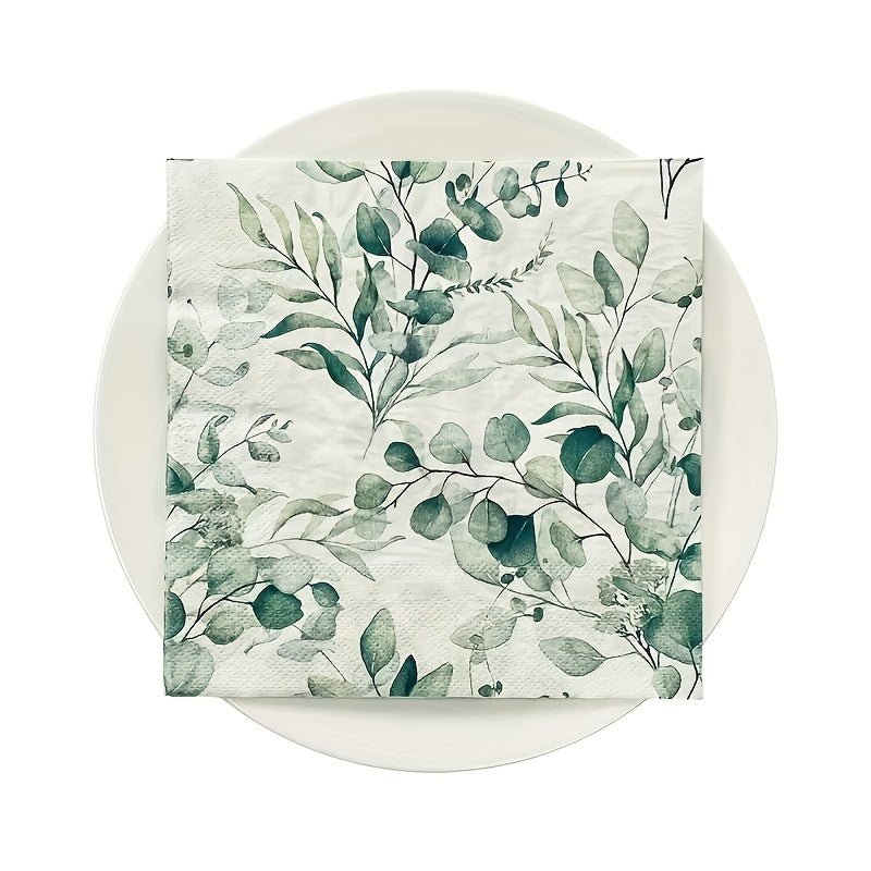 20 Eucalyptus Leaves Paper Napkins Soft 2 Ply Boho Wedding Cocktail Beverage
