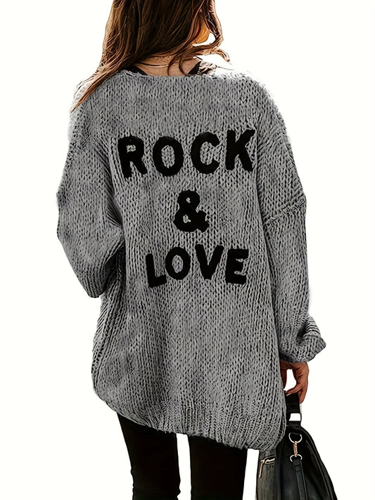 Women's Plus Size Letter Pattern Cardigan