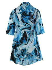 Marble Print Long Sleeve Polo Neck Dress With Pockets