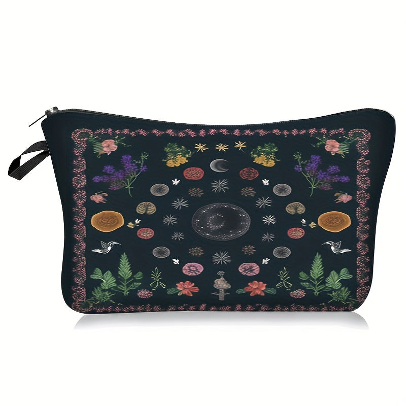 Vintage Moon Phase Pattern Storage Pouch Zipper Makeup Bag