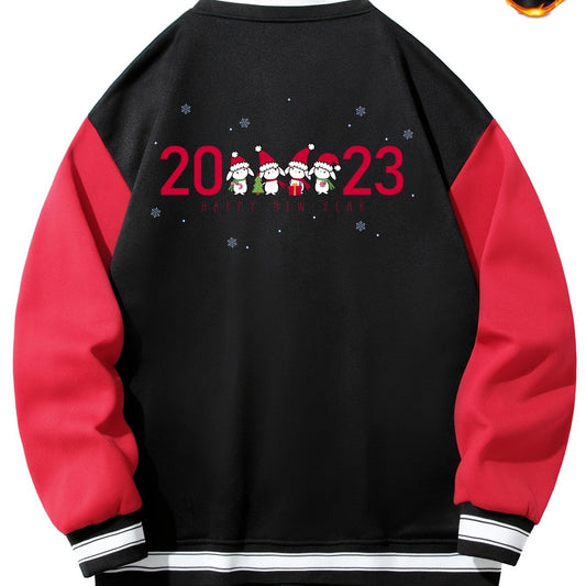 Christmas Rabbit Graphic Print Men's Baseball Jacket