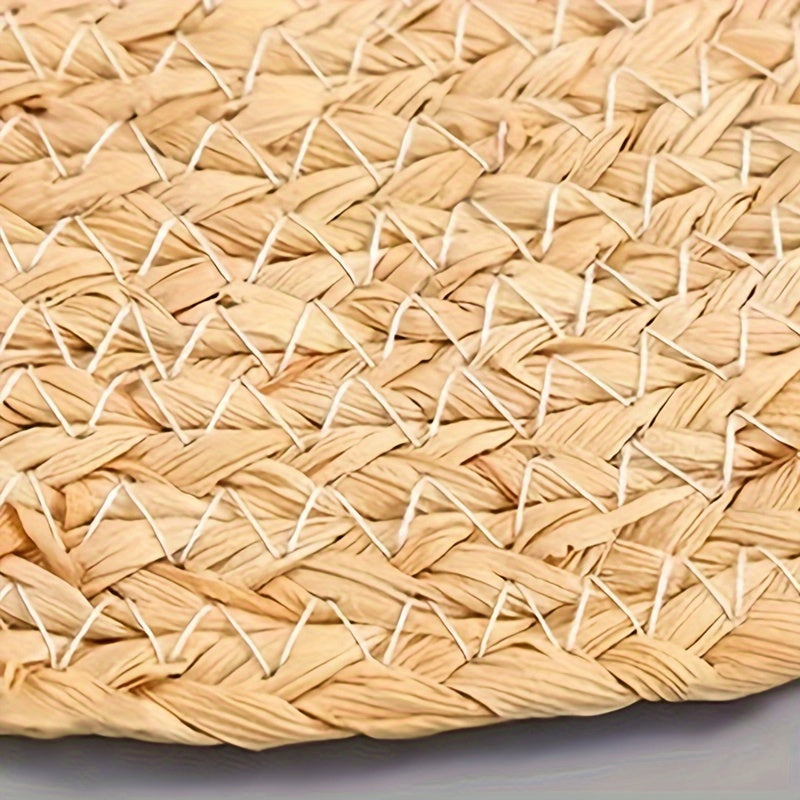 2pcs Rattan Placemats Round Hand-woven Corn Leather Placemat Heat Insulation Pad