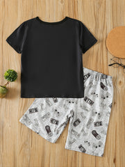 Boys Gamepad Print T Shirt & Shorts Set Summer Clothes