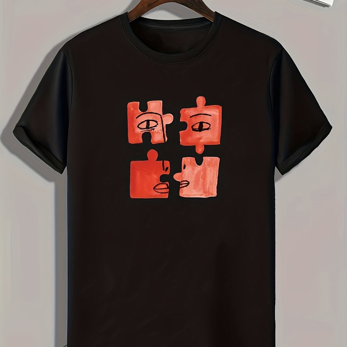 Puzzle Pattern Print Men's Comfy Sports T-shirt