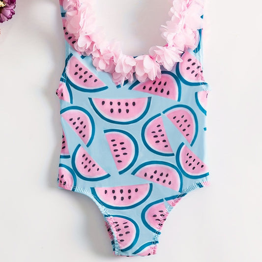 Watermelon Print Ruffle Trim Bikini Swimsuit for Baby Girl