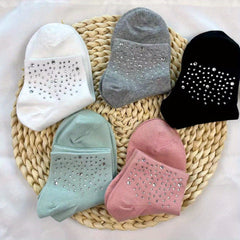 Polka Dot Rhinestone Crew Socks, Soft & Warm Women's Stockings