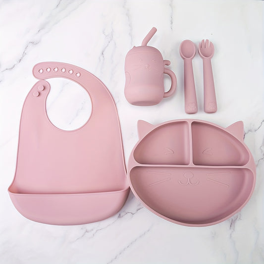 Toddler Plates Silicone Infant Eating Set Cat 3-5pcs