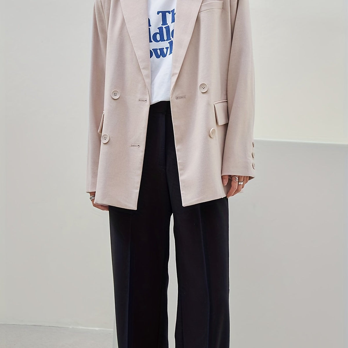 Double Breasted Blazer Casual Lapel Long Sleeve Office Outerwear