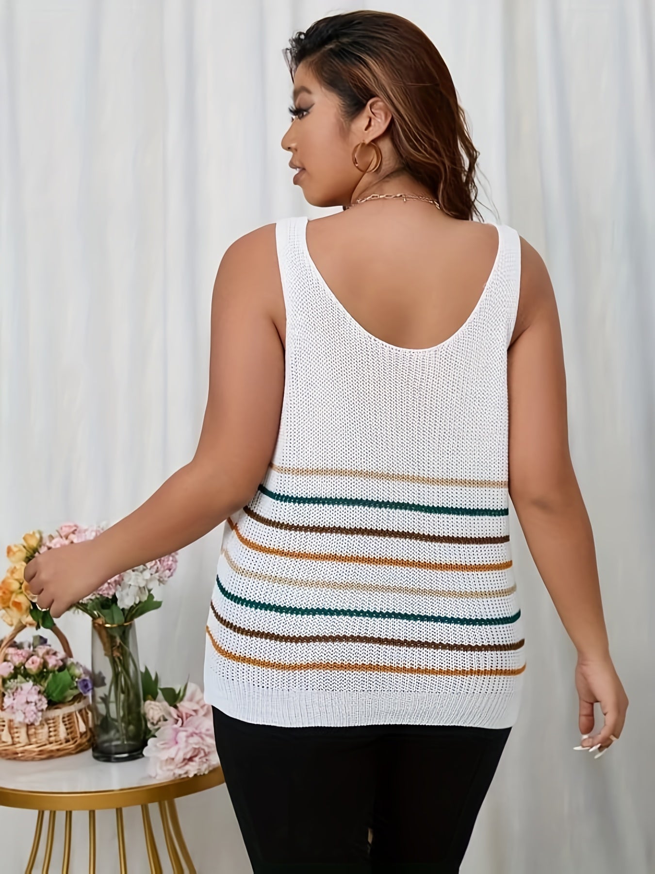  Colorful Stripe Print V Neck Tank Top