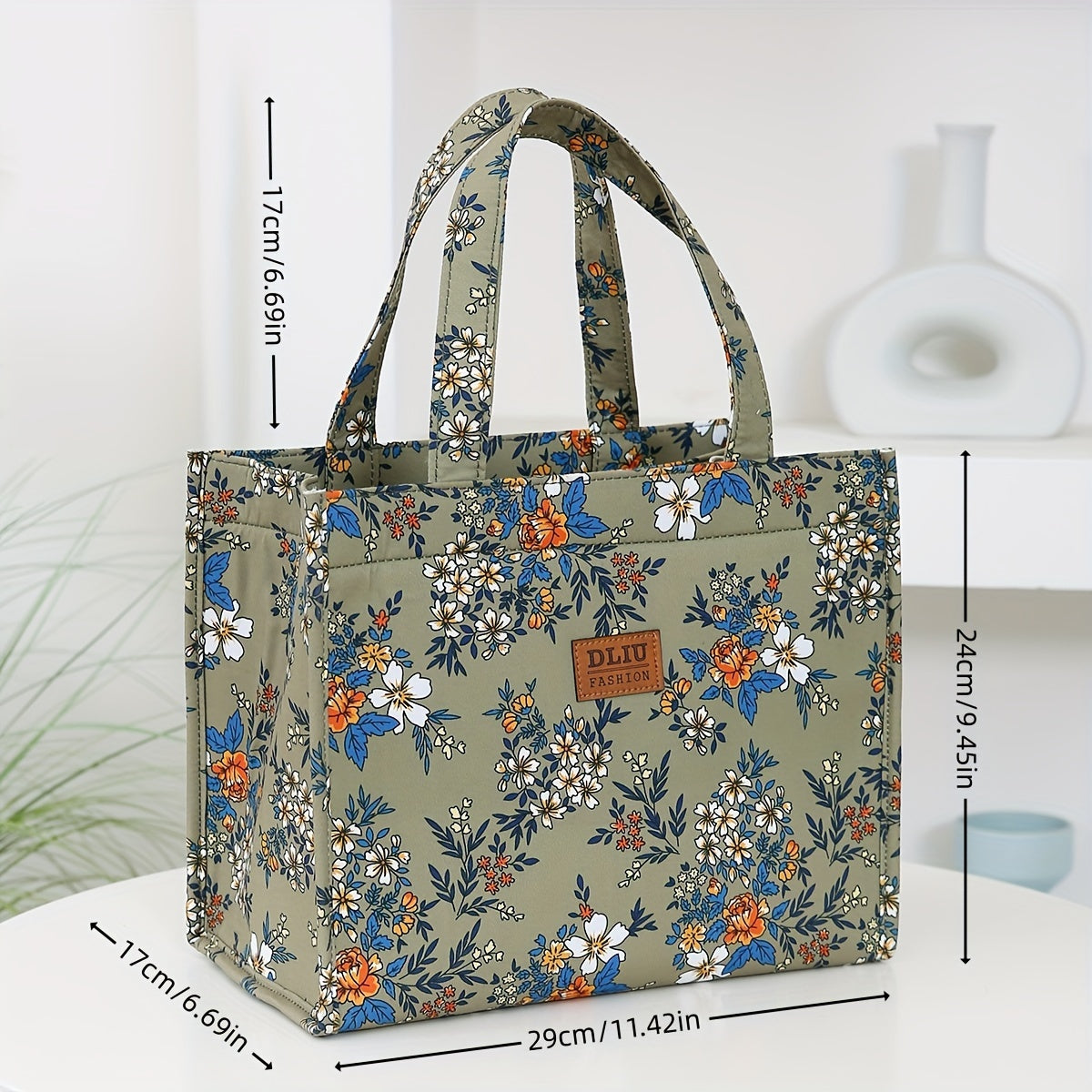 Nylon Cloth Flower Print Large Capacity Lunch Box Bag