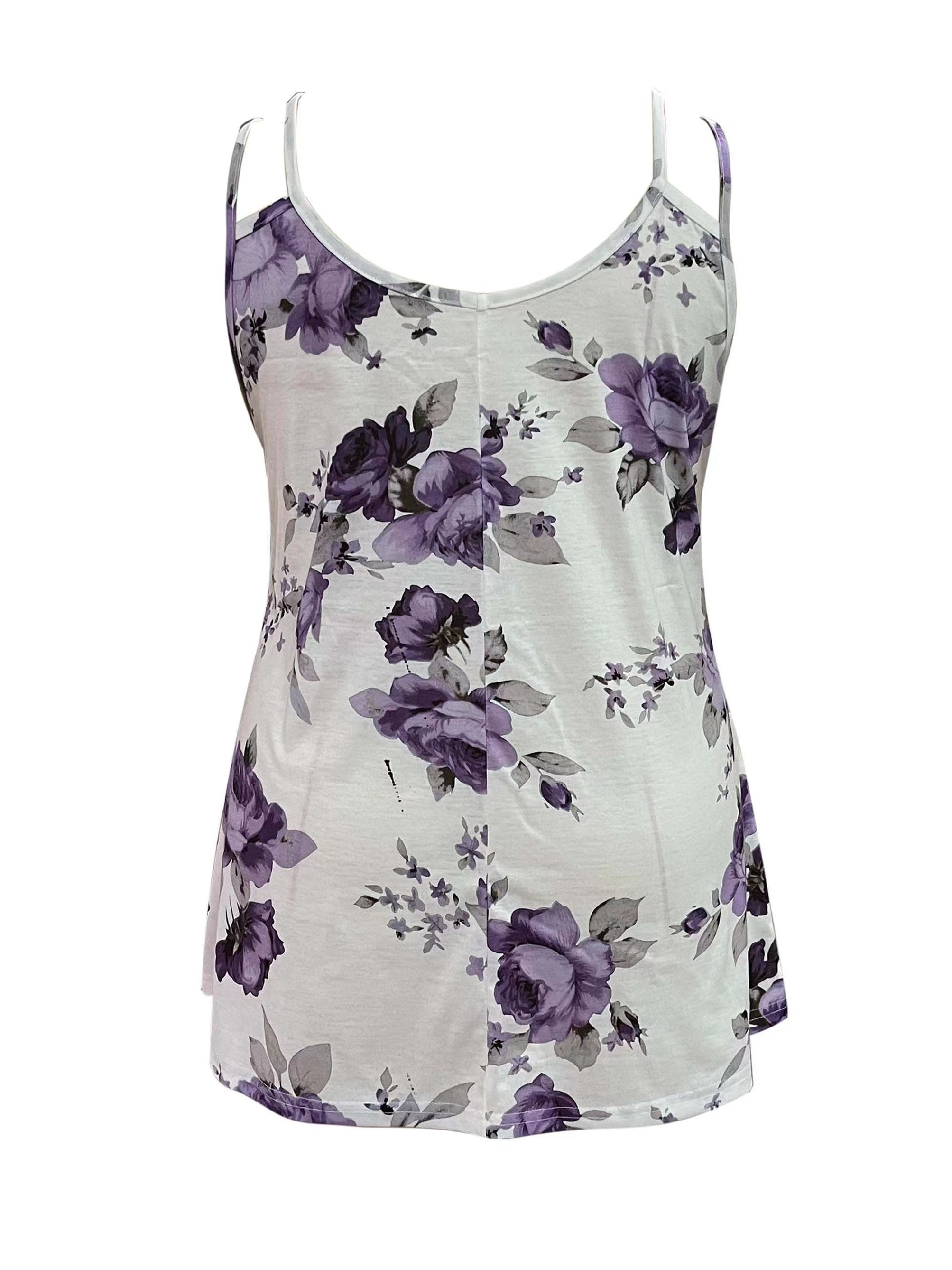  Floral Print Round Neck Tank Top
