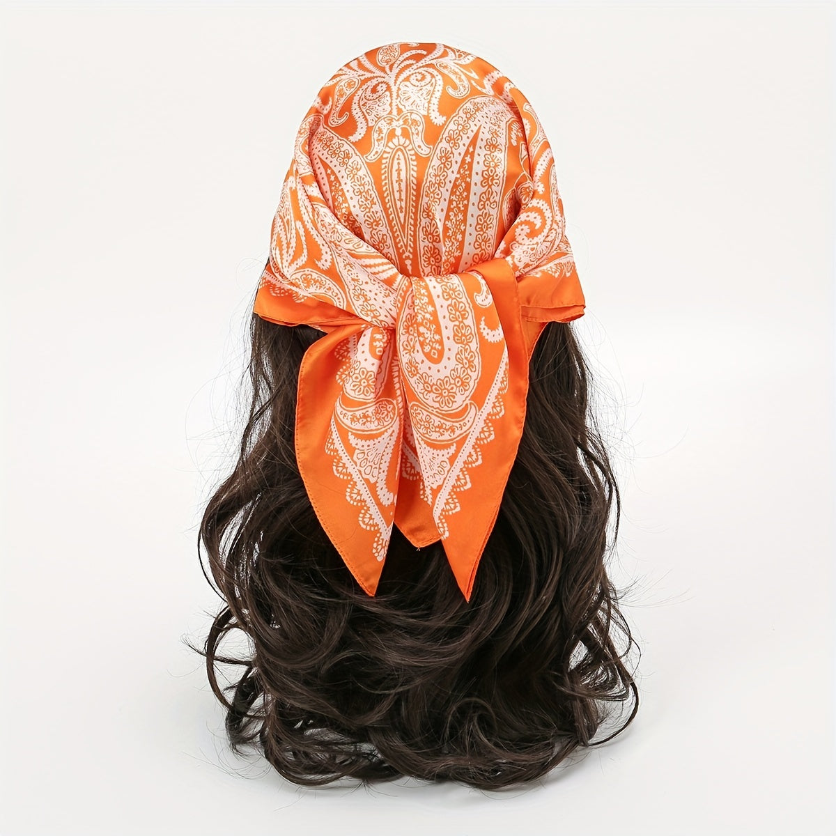 Orange Paisley Print Bandana Square Scarf Neckerchief Head Wrap Hair Accessory