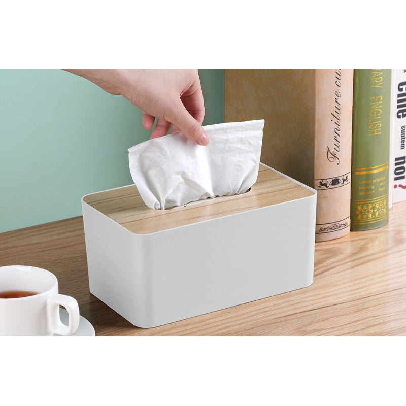 Nordic Style Plastic Tissue Box with Wooden Cover