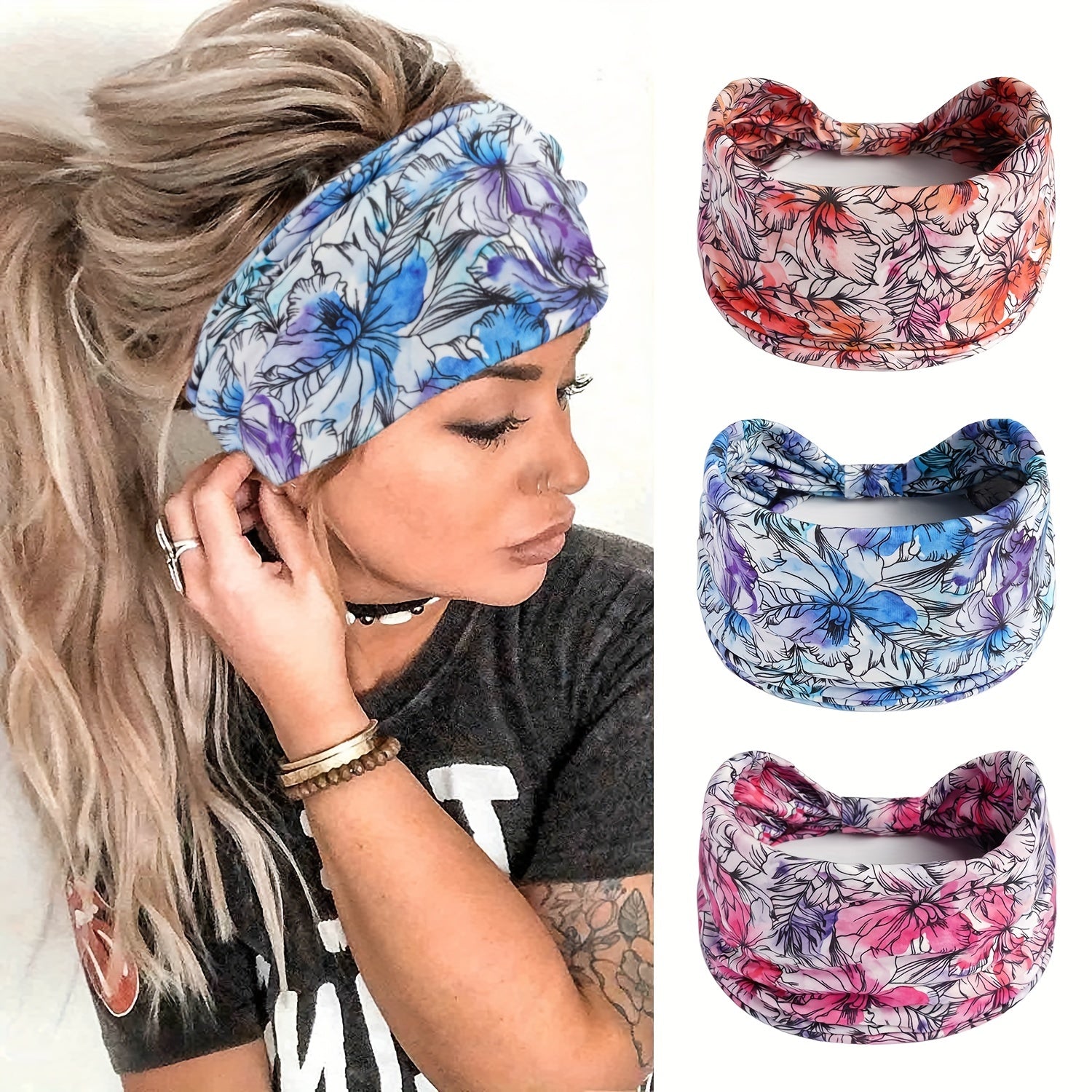 Leaf Printed Wide Brim Headband Elastic Hair Band