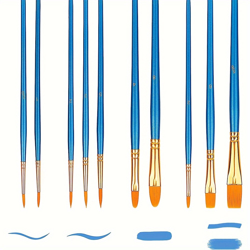 10pcs Watercolor Paint Brush Set Nylon Hair Acrylic Painting Brushes