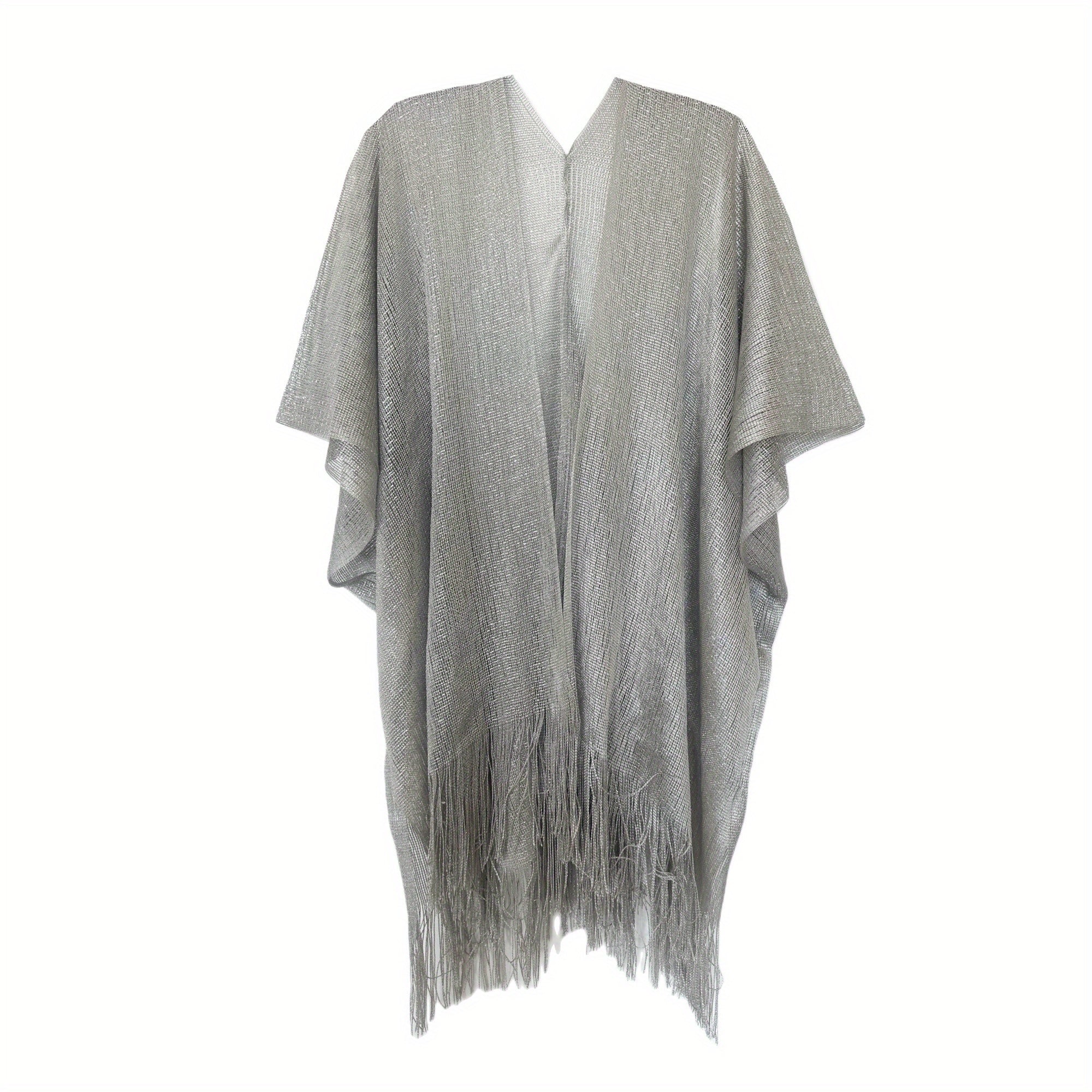 Solid Tassel Shawl Bikini Cover Up Women Sunscreen Cape Cardigan