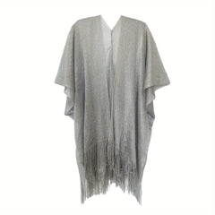 Solid Tassel Shawl Bikini Cover Up Women Sunscreen Cape Cardigan
