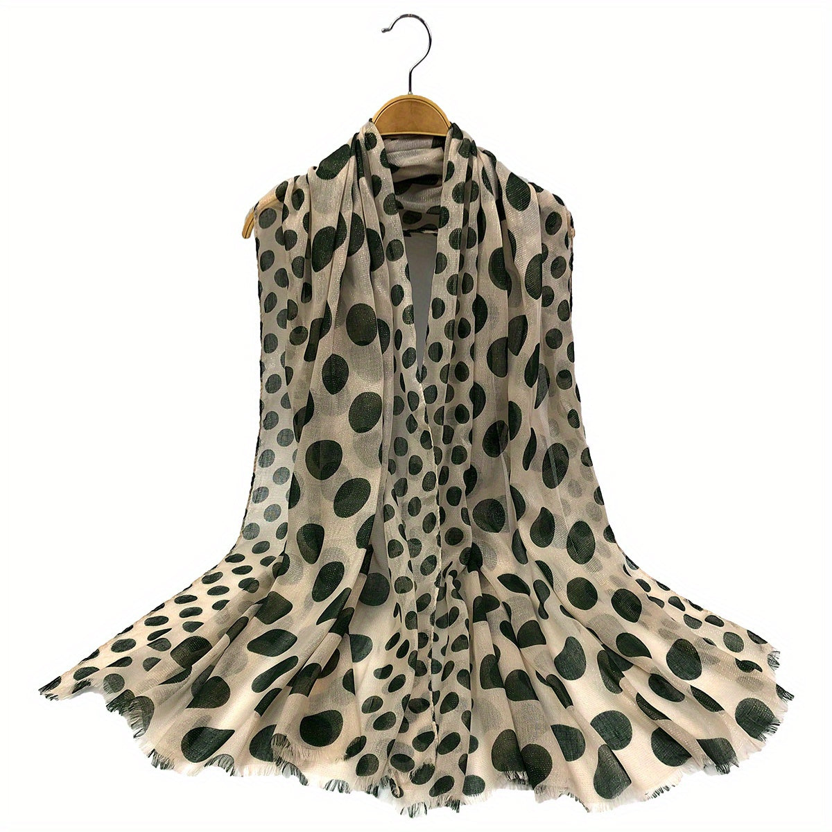 Polka Dot Print Voile Scarf Frayed Edge Head Wrap Warm Shawl