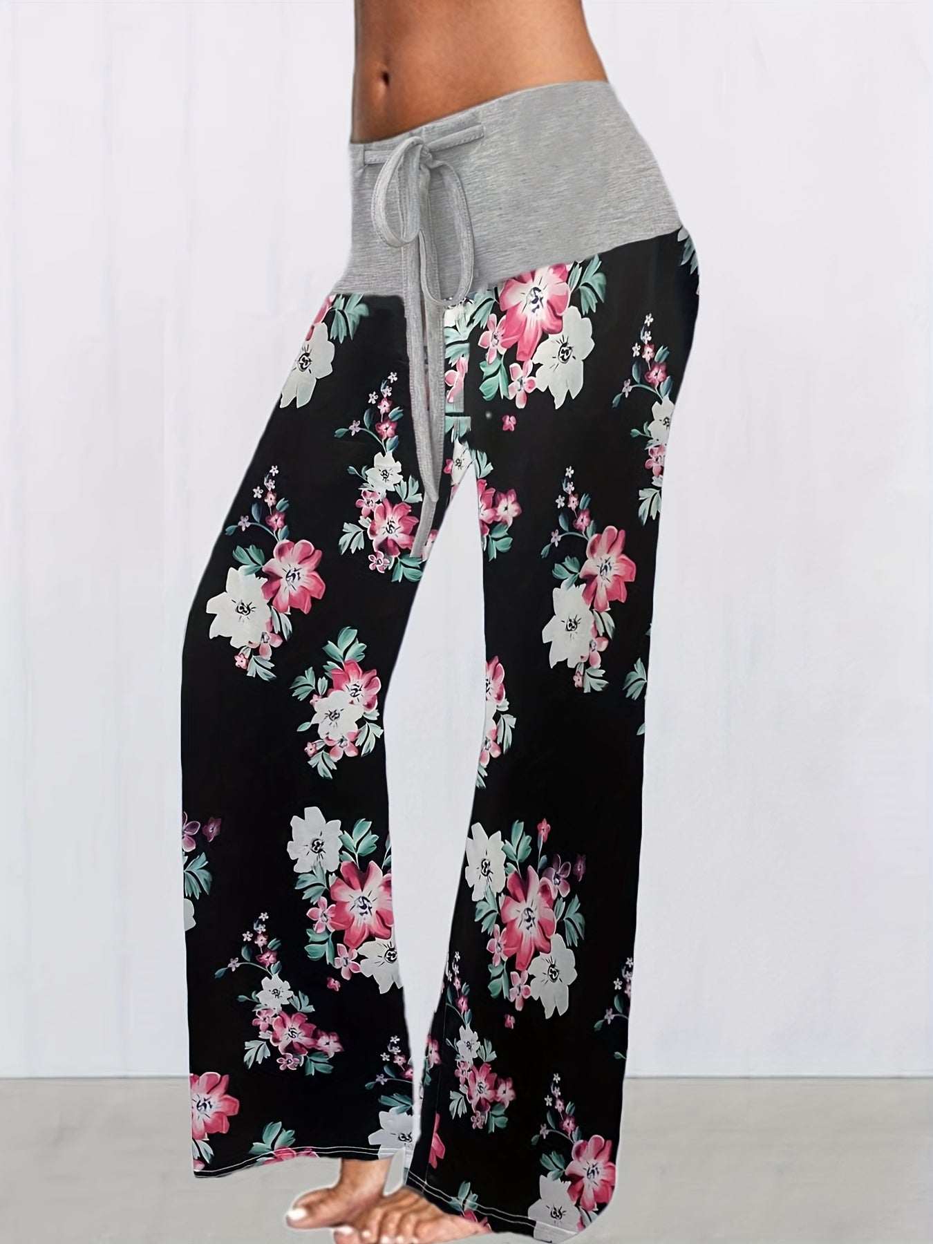 Floral Print Wide Leg Drawstring Pants