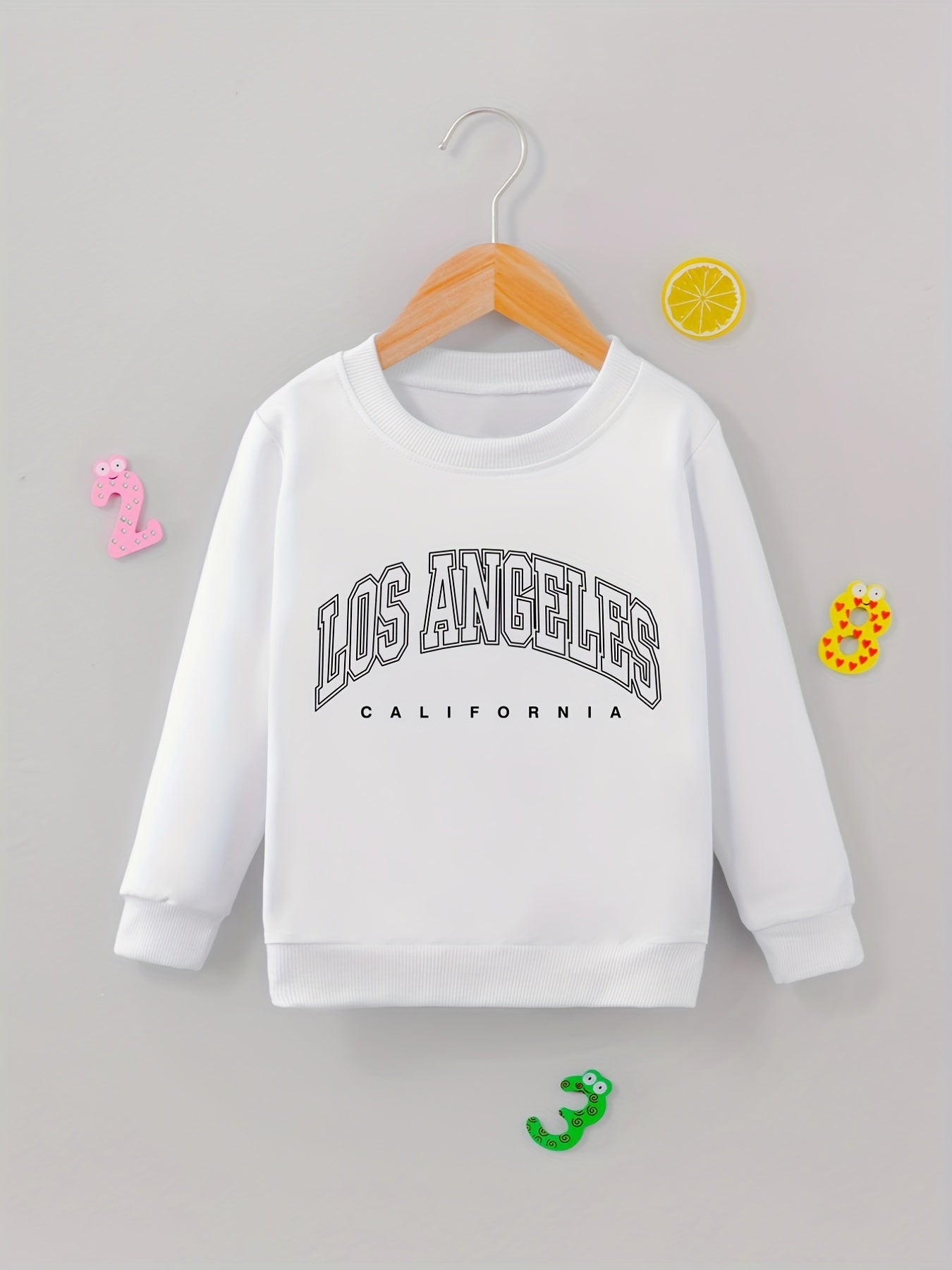 Girls Pullover Los Angeles Letter Print Crew Neck Sweatshirt
