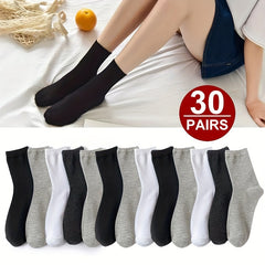 10 20 30 Pairs Solid Sports Socks Women's Stockings