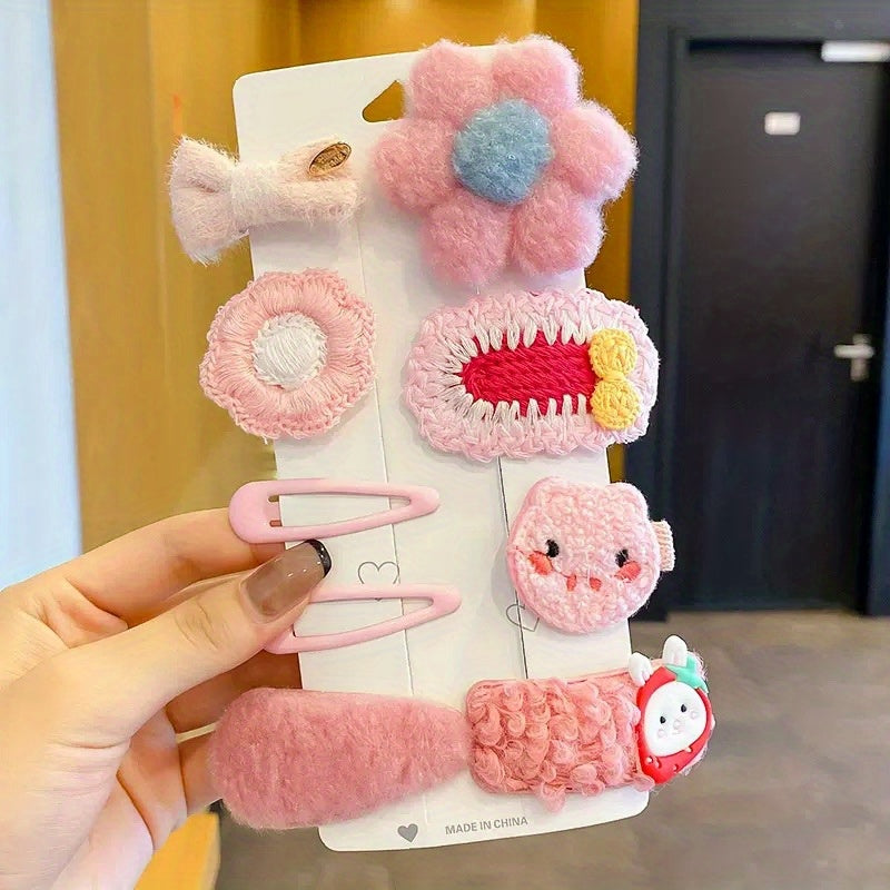 Baby Girls Plush Hair Clip Cartoon Animal Flower Snap Clip