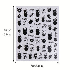 2 Pack Cat Nail Art Stickers Halloween Cartoon Animal Decals DIY Decorations