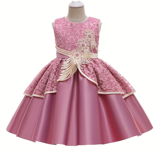 Girls Sleeveless Lace Flower Princess Dress